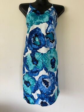 Natori Blue Teal Abstract Floral Top